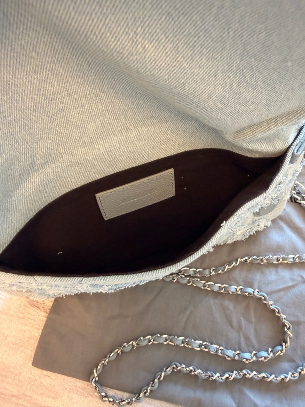 New Zadig & Voltaire Rock Fringed Denim Breeze Crossbody Clutch Light blue - Picture 6 of 9